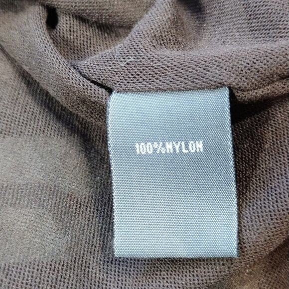 Kenneth Cole Reaction Brown Green Orange Floral Cinched Short Sleeve Sheer Shirt - Picture 6 of 12